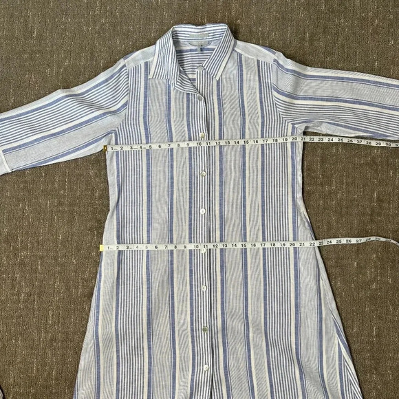 Hinson Wu Tamron 3/4 Sleeve Linen Variegated Stripes Dress Blue White Medium - Picture 3 of 7